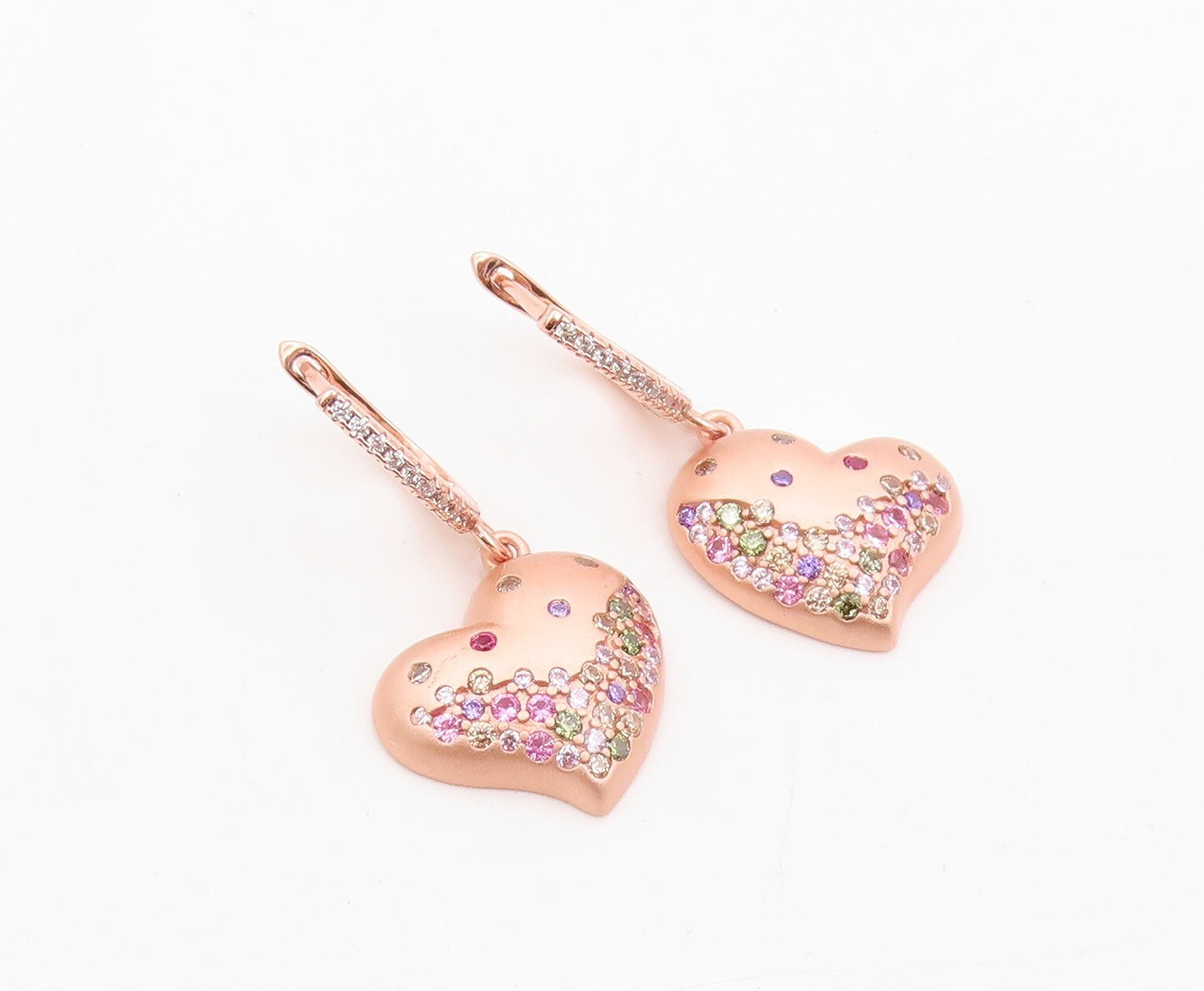 925 Sterling Silver Vintage Earrings Rose Gold Plated CZ Inlay Heart  EG13320
