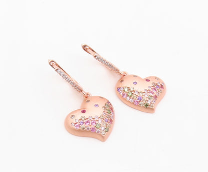 925 Sterling Silver Vintage Earrings Rose Gold Plated CZ Inlay Heart  EG13320
