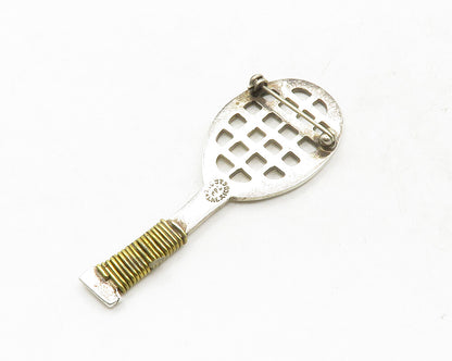 MEXICO 925 Sterling Silver  Vintage Two Tone Tennis Racket Brooch Pin  BP4727
