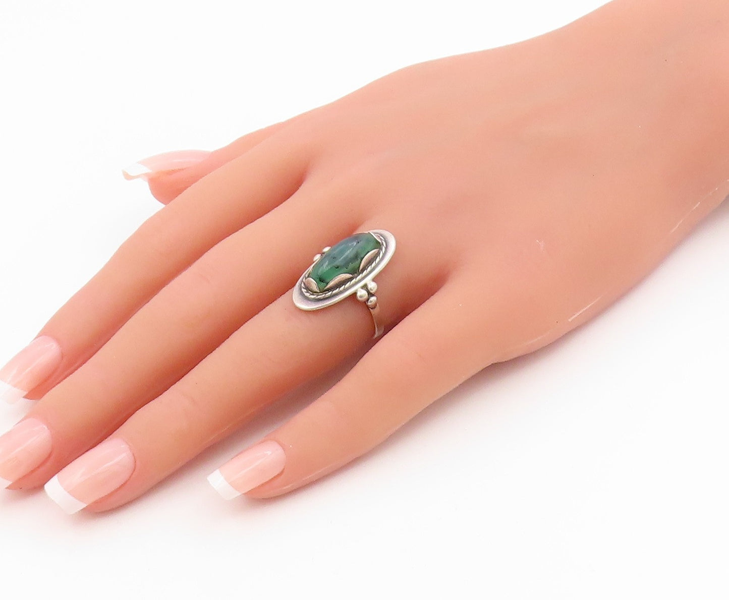 925 Sterling Silver Vintage Ring POLAND Cabochon Turquoise Band  Sz 6.5  RG35655