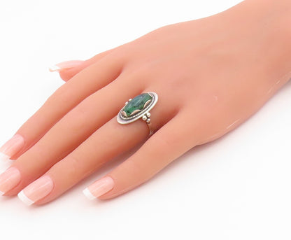925 Sterling Silver Vintage Ring POLAND Cabochon Turquoise Band  Sz 6.5  RG35655