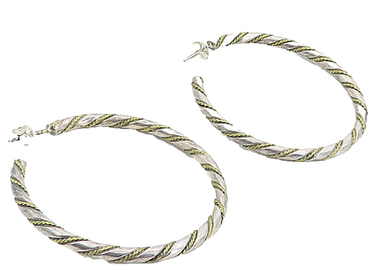 MEXICO 925 Sterling Silver  Vintage 2 Tone Rope Twist JHoop Earrings  EG4173