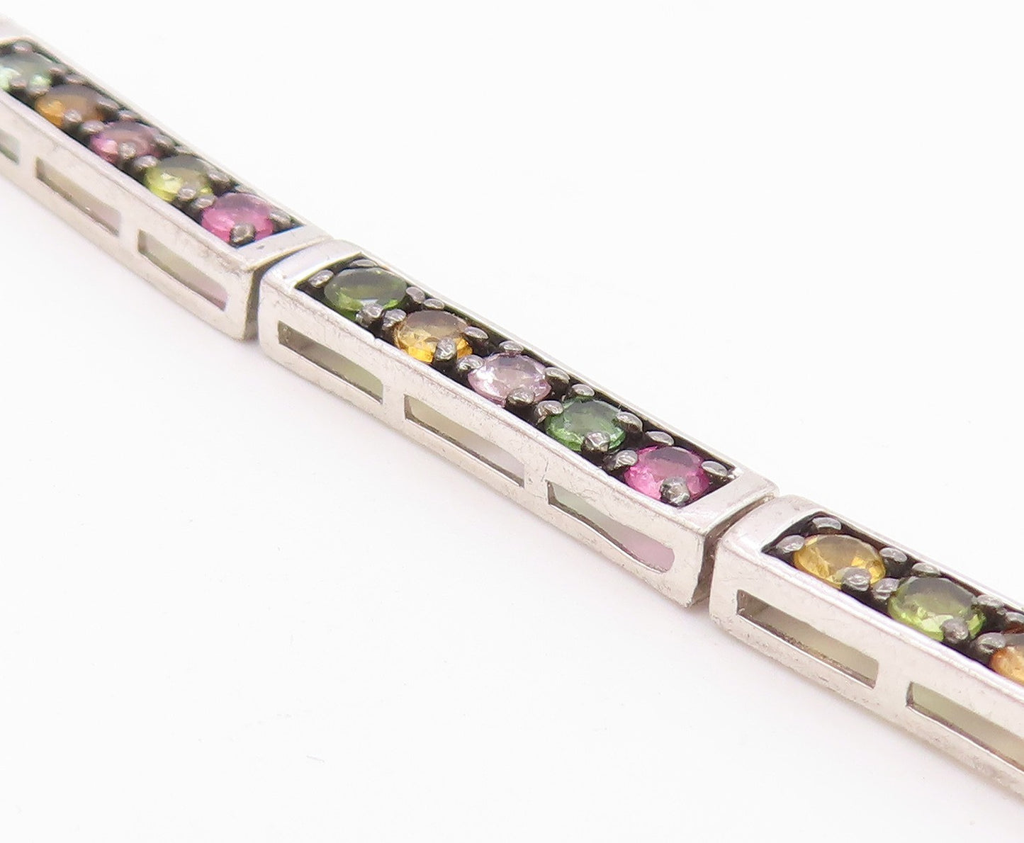 925 Sterling Silver Peridot & Multi Color Topaz Bar Chain Bracelet BT6855