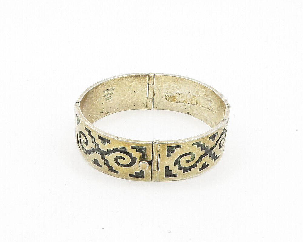 MEXICO 925 Sterling Silver  Vintage Oxidized Pattern Panel Bracelet  BT7299