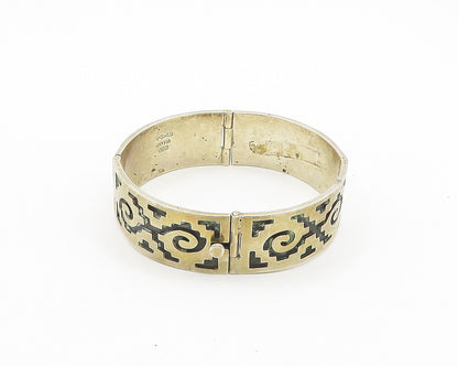 MEXICO 925 Sterling Silver  Vintage Oxidized Pattern Panel Bracelet  BT7299