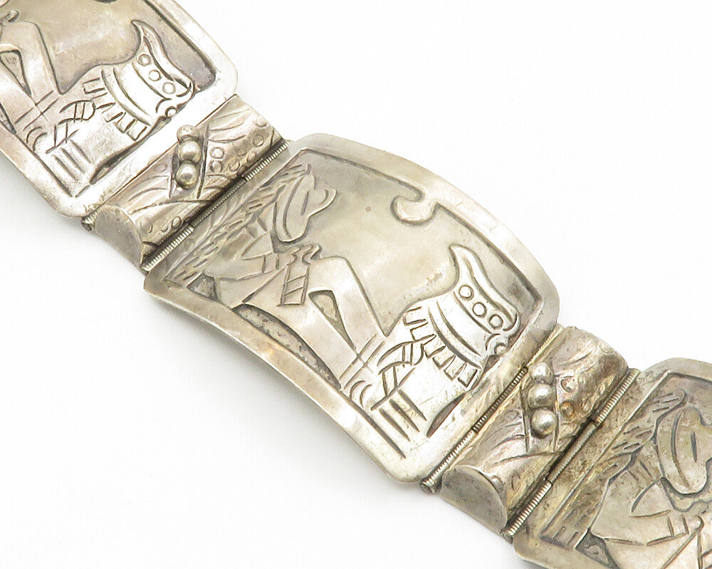 MEXICO 925 Sterling Silver  Vintage Desert Scene Panel Chain Bracelet  BT5322