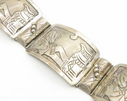 MEXICO 925 Sterling Silver  Vintage Desert Scene Panel Chain Bracelet  BT5322