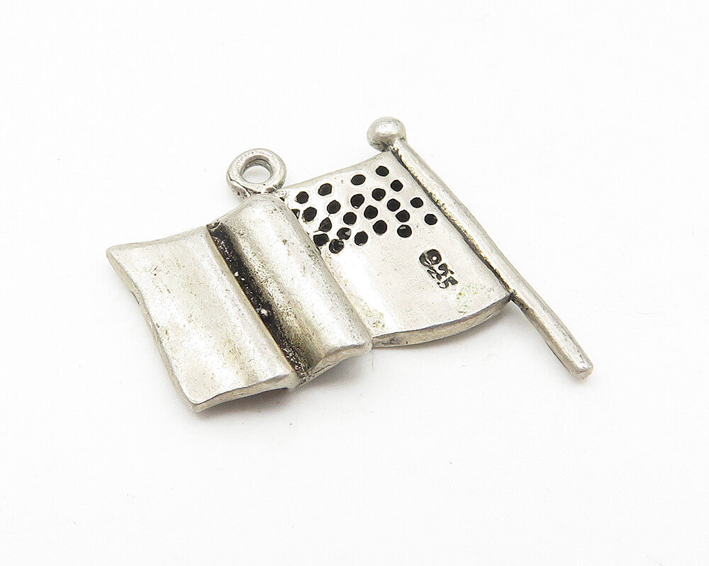925 Sterling Silver  Vintage Petite Waving American Flag Drop Pendant  PT8754