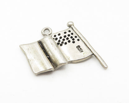 925 Sterling Silver  Vintage Petite Waving American Flag Drop Pendant  PT8754