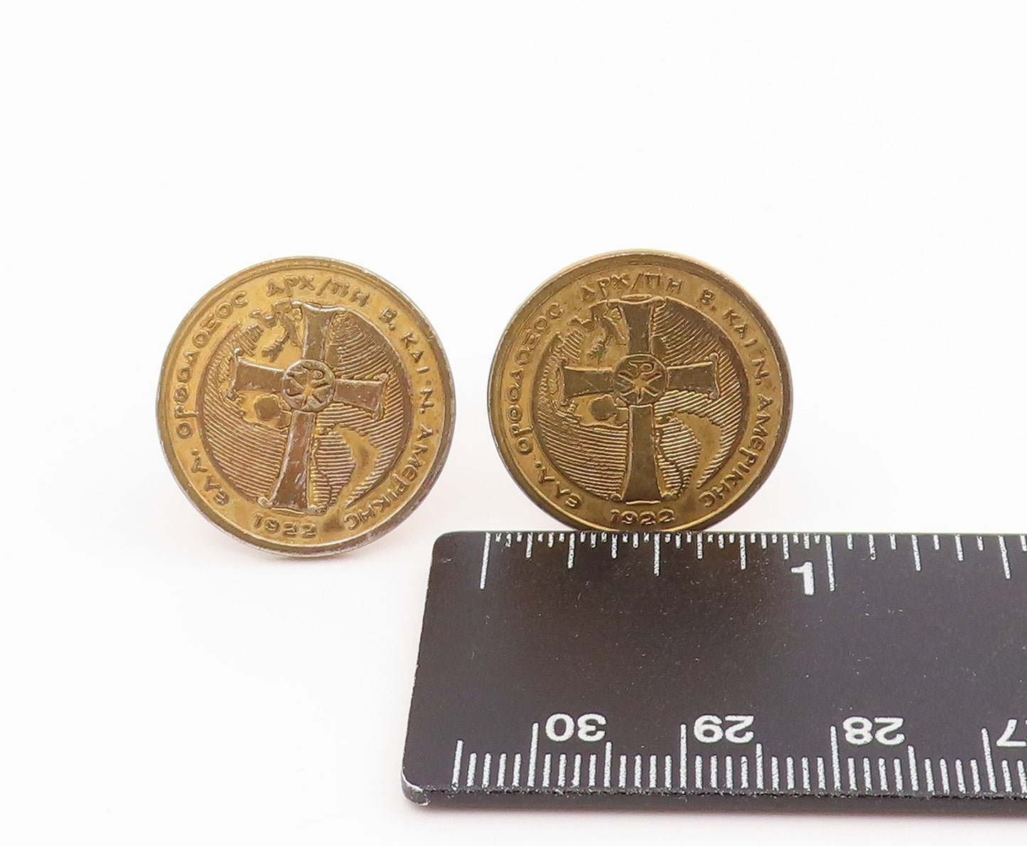 925 Sterling Silver Vintage Cufflinks 1922 Byzantine Cross Church Coins  TR4149