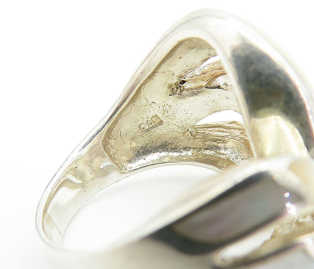 925 Sterling Silver  Mother Of Pearl Split Design Band Ring Sz 6.5  RG7925