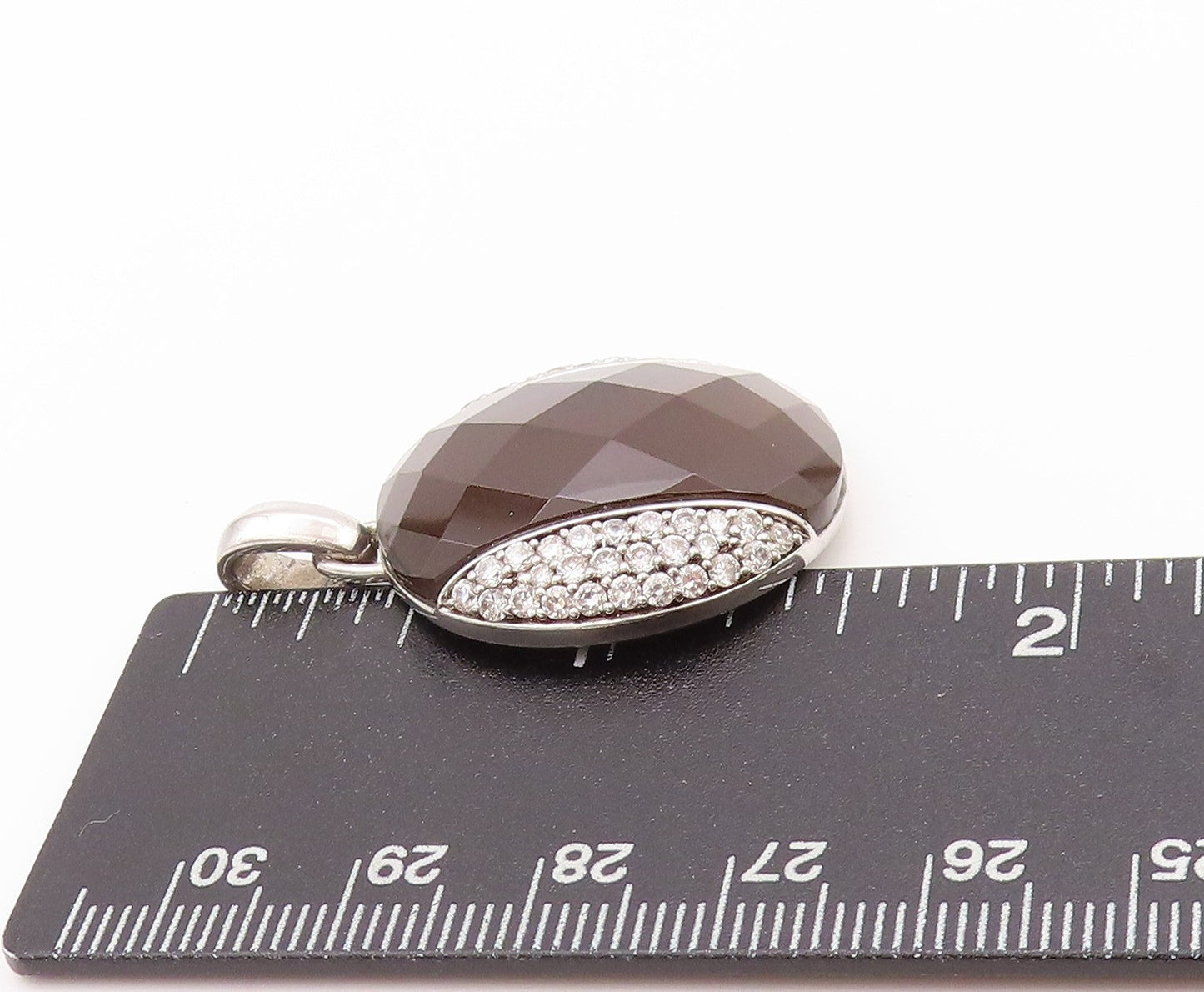 925 Sterling Silver Vintage Pendant Gemstone & CZ Designer Inlay  PT24055