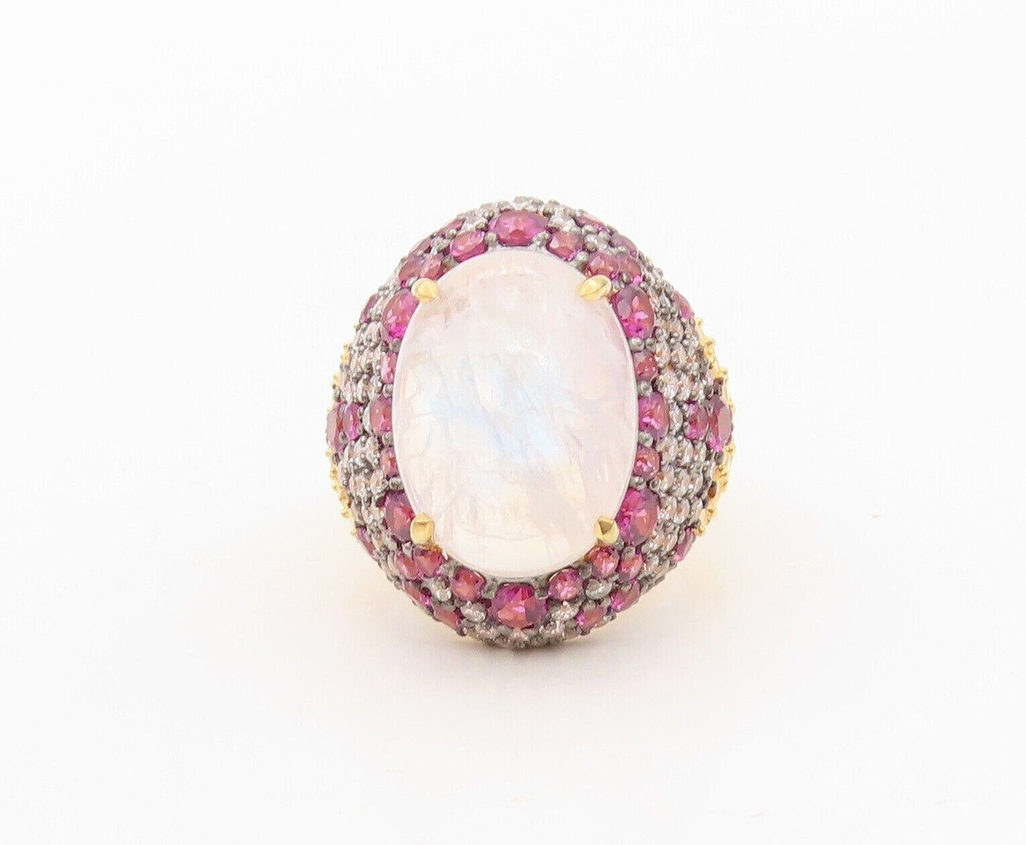 925 Sterling Silver Vintage Ring Gold Plated Gemstone & Topaz  Sz 7.5  RG30475