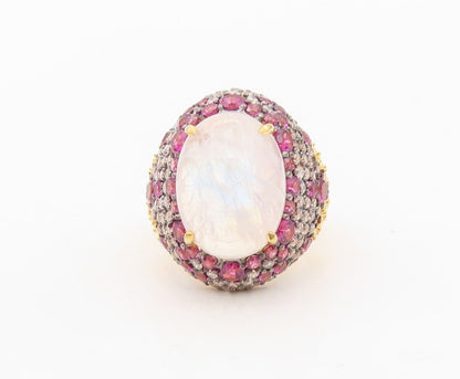 925 Sterling Silver Vintage Ring Gold Plated Gemstone & Topaz  Sz 7.5  RG30475
