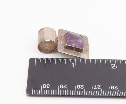 925 Sterling Silver Vintage Pendant Genuine Charoite Geometric Charm  PT26026