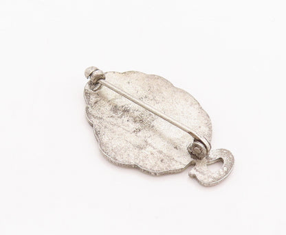 925 Sterling Silver Vintage Brooch Pin Antique Black & White Enameled  BP10884