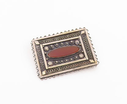 925 Sterling Silver Vintage Brooch Pin Carnelian Rectangular Filigree  BP12520