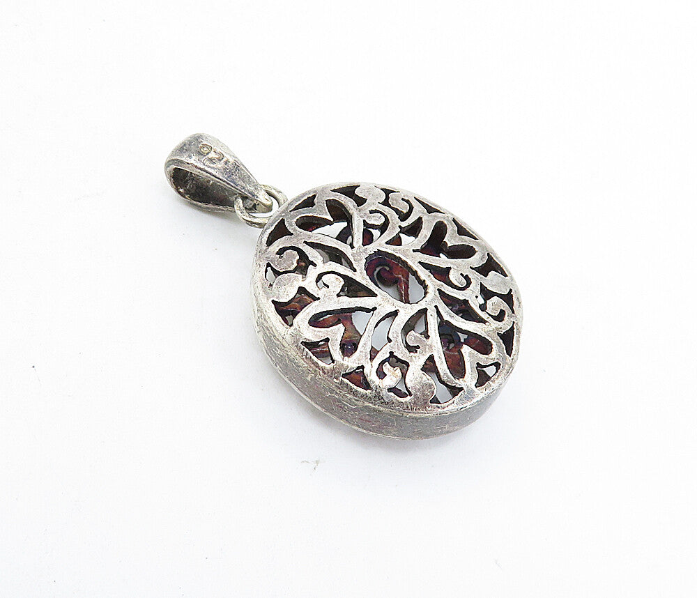 925 Sterling Silver  Vintage Open Love Heart Swirl Design Oval Pendant  PT4673