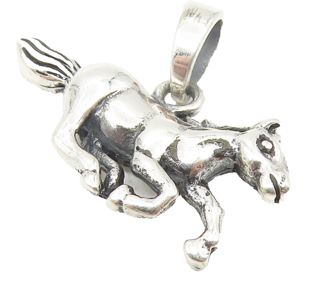 925 Sterling Silver  Vintage Galloping Horse Animal Motif Pendant  PT8793