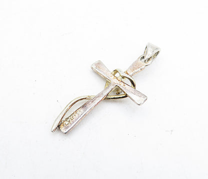 925 Sterling Silver  Vintage Cubic Zirconia Religious Cross Pendant  PT3970