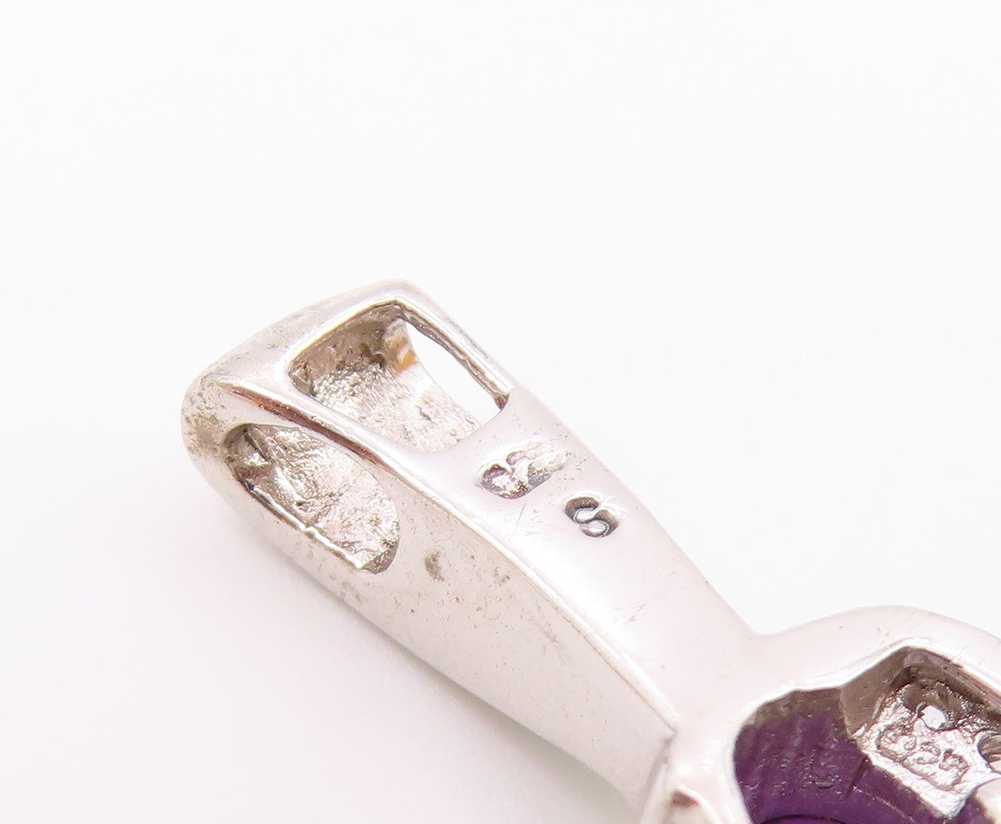 925 Sterling Silver  Vintage Shiny Amethyst Fire Opal & Topaz Pendant  PT18205