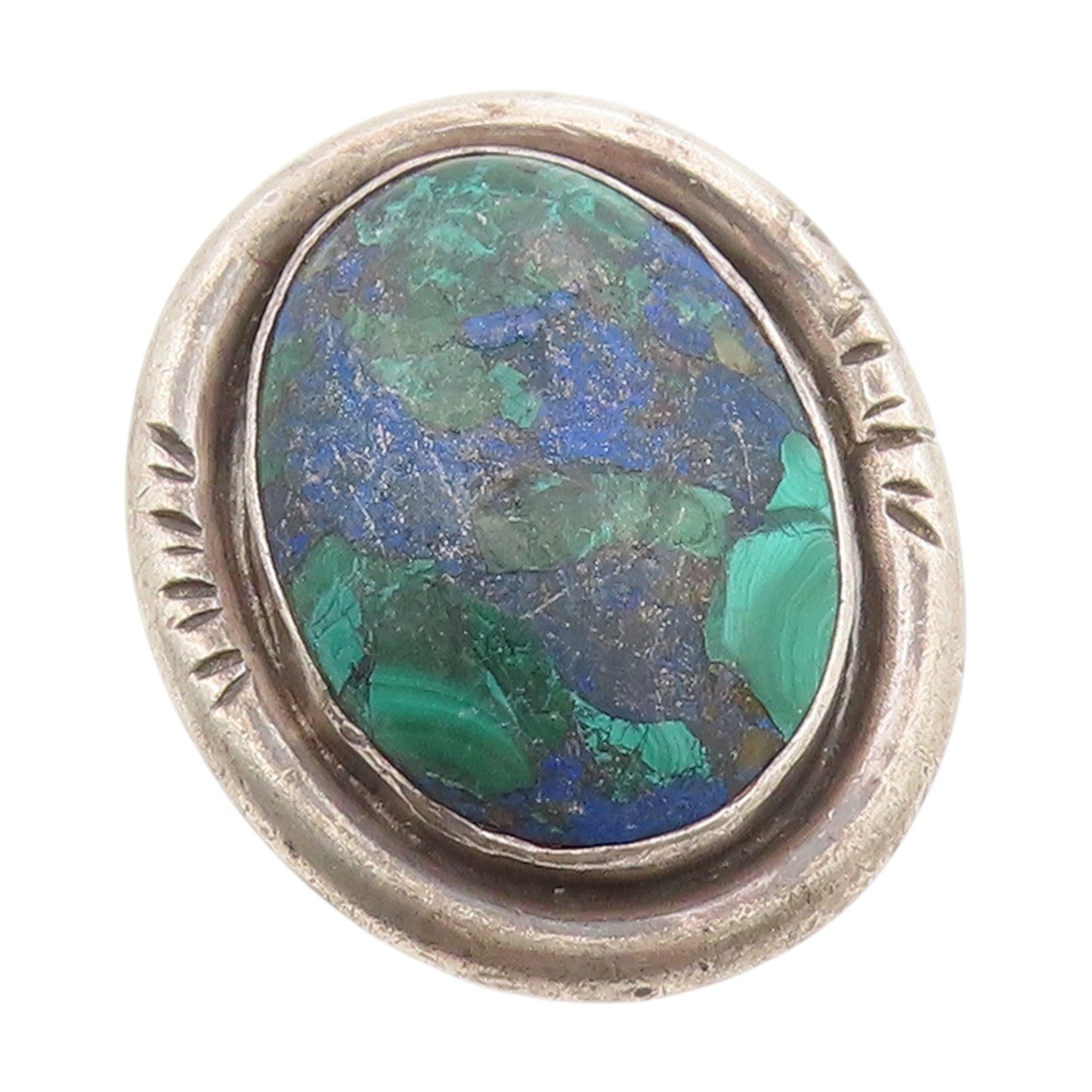 925 Sterling Silver Vintage Ring NAVAJO Zuni Azurite Malachite  Sz 6.5  RG34579