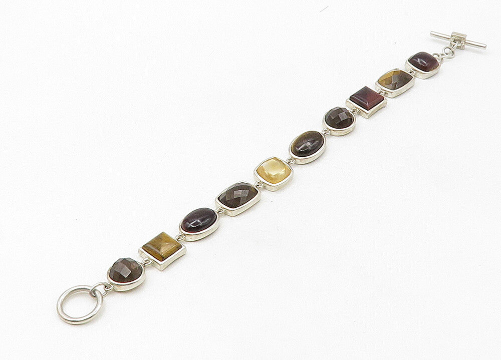 ELLE 925 Silver  Vintage Tiger's Eye Topaz & Quartz Chain Bracelet  BT8589