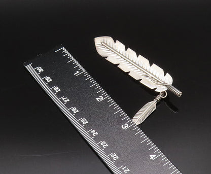 SOUTHWESTERN 925 Silver Vintage Minimalist Etched Feathers Brooch Pin BP10094