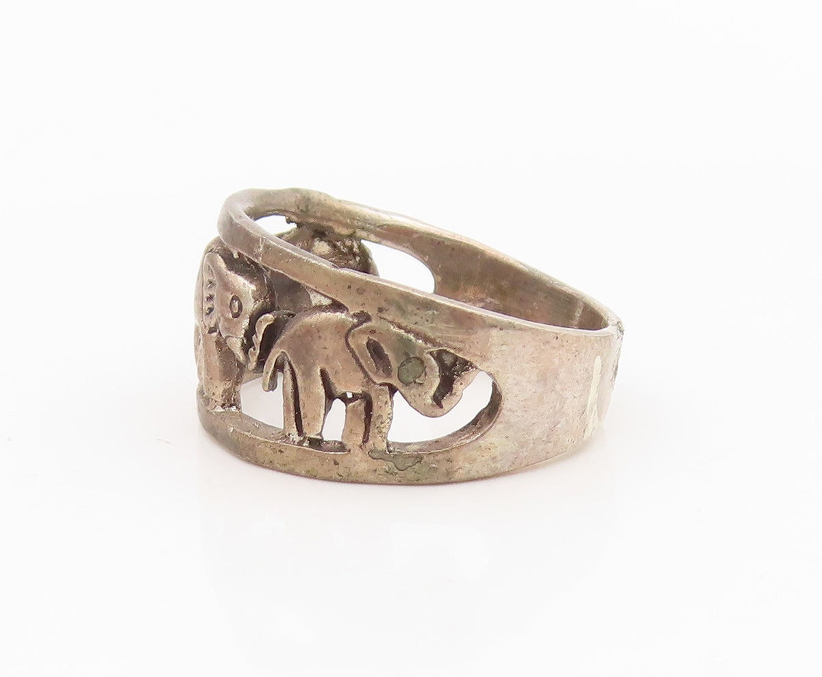 925 Sterling Silver Vintage Ring Elephant Family Cutout Wide Band  Sz 7  RG34345