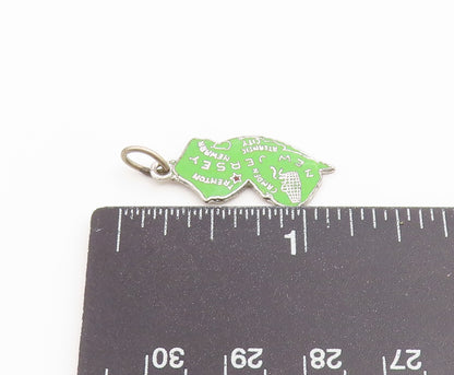 925 Sterling Silver Vintage Pendant Enamel New Jersey State Map Charm  PT26568