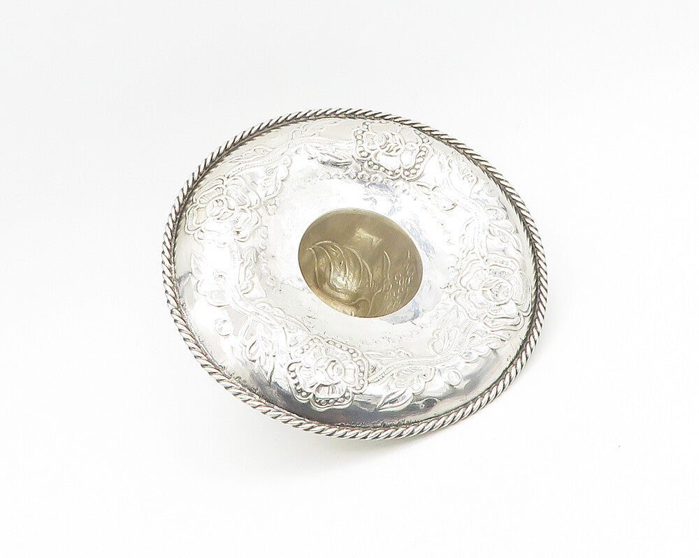 925 Sterling Silver  Vintage Shiny Floral Bird Patterned Sombrero  TR2523