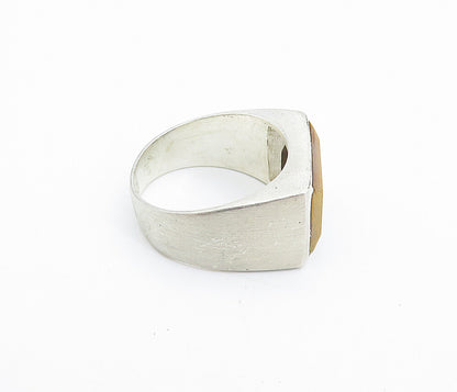 925 Sterling Silver Vintage Tiger's Eye Matte Square Band Ring Sz 8 RG7962