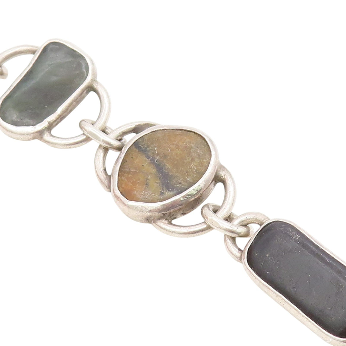 925 Sterling Silver Vintage Bracelet Chunky Multi Gemstone Solid Link  BT11709