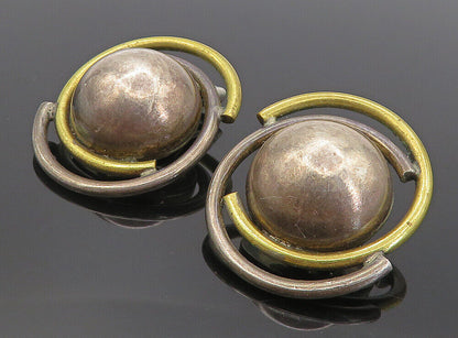 MEXICO 925 Sterling Silver  Vintage Two Tone Dome Non Pierce Earrings  EG3838