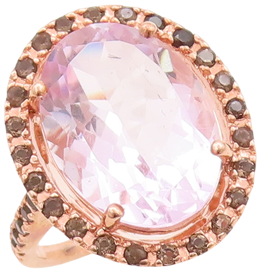 925 Sterling Silver Vintage Ring Gold Plate Smoky Quartz Amethyst Sz 7.5 RG29779