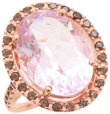 925 Sterling Silver Vintage Ring Gold Plate Smoky Quartz Amethyst Sz 7.5 RG29779