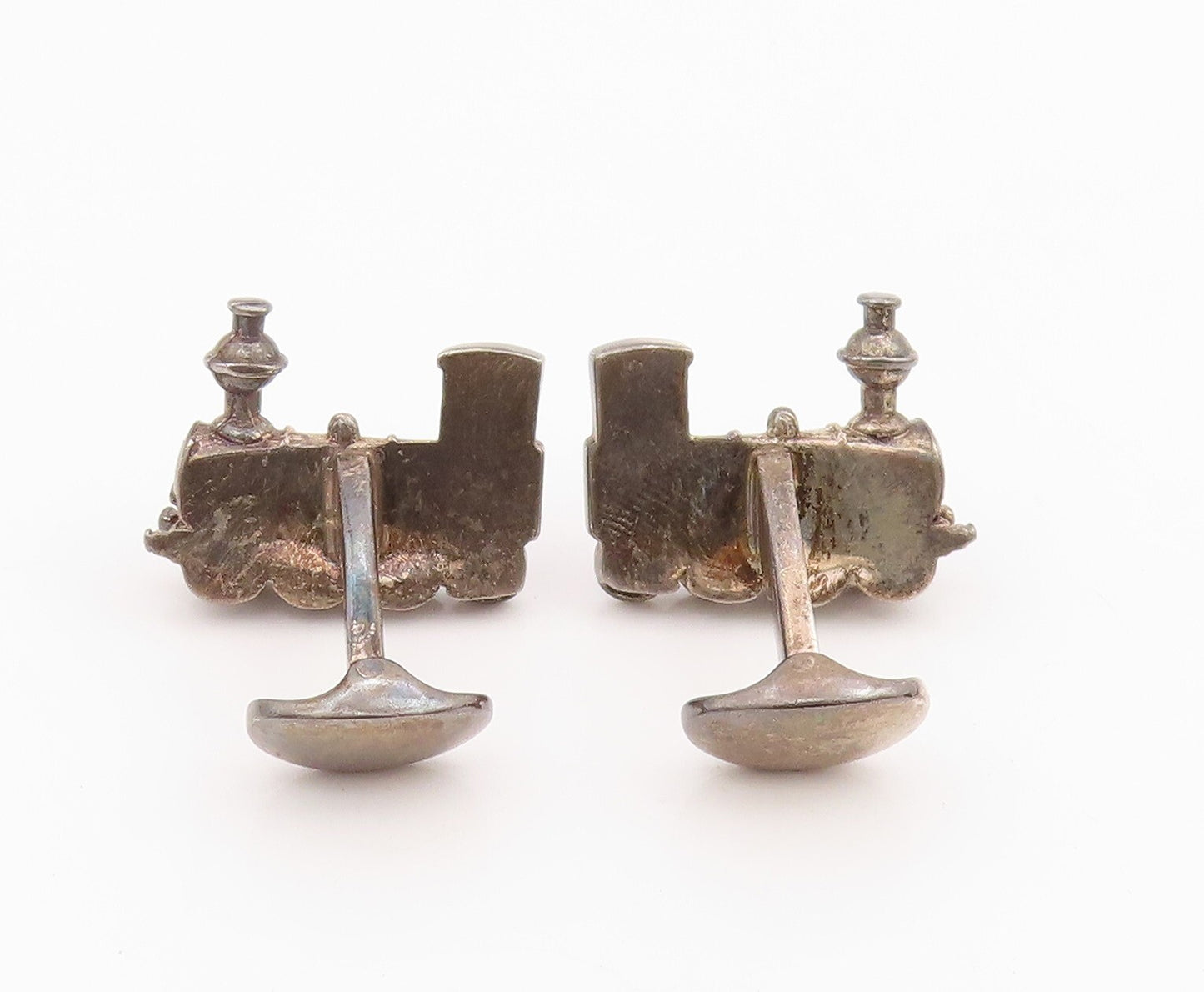 925 Sterling Silver Vintage Cuff Links Antique Dark Tone Train Engine   TR3884