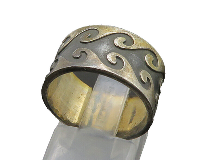 925 Sterling Silver Vintage Shiny Three Tone Swirl Band Ring Sz 7 RG21492