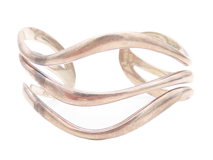 DOBBS 925 Sterling Silver   Vintage Wavy Split Design Cuff Bracelet  BT3247