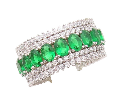 925 Sterling Silver Vintage Ring Oval Green & White CZ  Band  Sz 7  RG30407