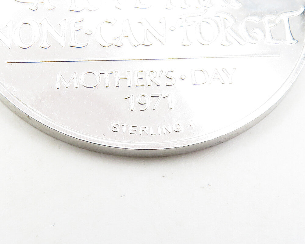 925 Sterling Silver  Vintage Shiny Mother's Day 1971 Medallion Pendant PT15252