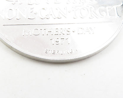 925 Sterling Silver  Vintage Shiny Mother's Day 1971 Medallion Pendant PT15252