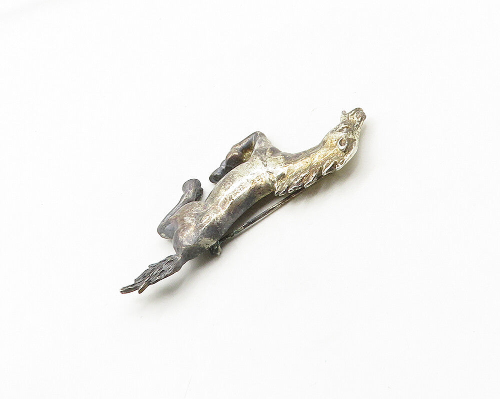 MEXICO 925 Silver  Vintage Dark Tone Galloping Horse Animal Brooch Pin  BP7507