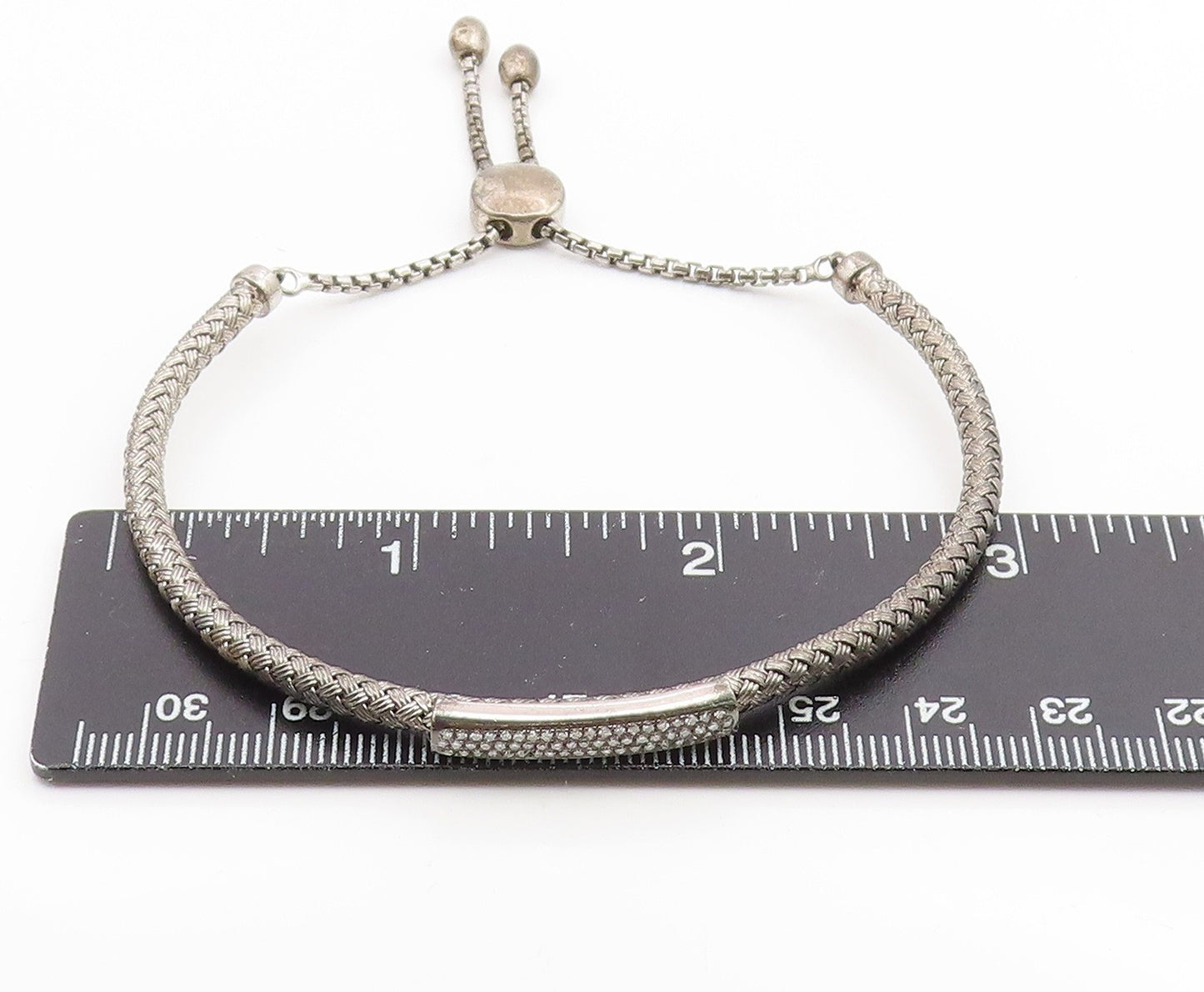 925 Sterling Silver Vintage Bracelet EFFY Real Diamonds Woven Bar Bangle BT11891
