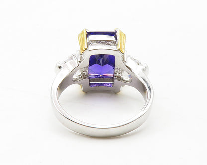 925 Sterling Silver  Amethyst & Cubic Zirconia Cocktail Ring Sz 9  RG13775