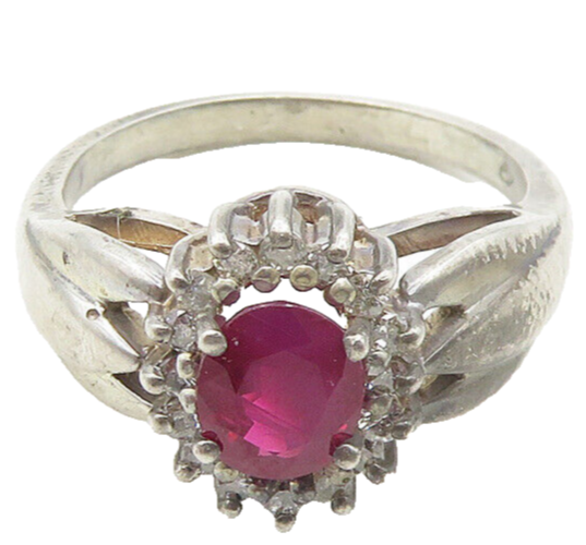 925 Sterling Silver  Vintage Ruby & Topaz Floral Shiny Band Ring Sz 6  RG18539
