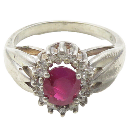 925 Sterling Silver  Vintage Ruby & Topaz Floral Shiny Band Ring Sz 6  RG18539