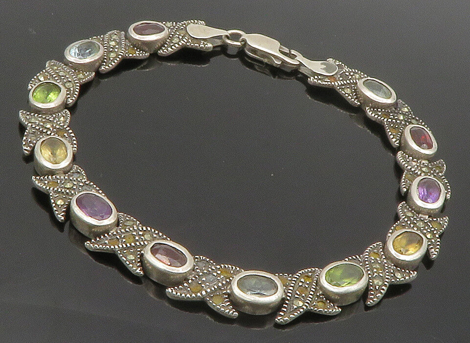 925 Sterling Silver Vintage Topaz Peridot & Multi Stone Chain Bracelet BT5096