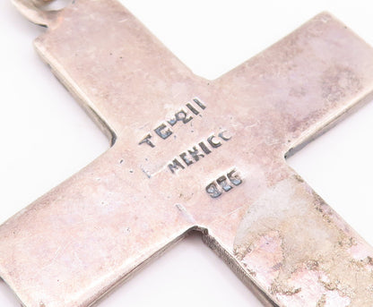 925 Sterling Silver Vintage Pendant MEXICO Solid Etched Religious Cross  PT23254