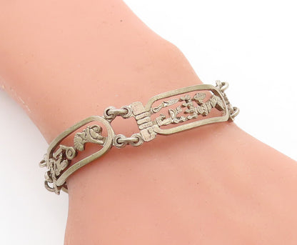 925 Silver Vintage Antique Hieroglyphics Cartouche Chain Bracelet BT2109